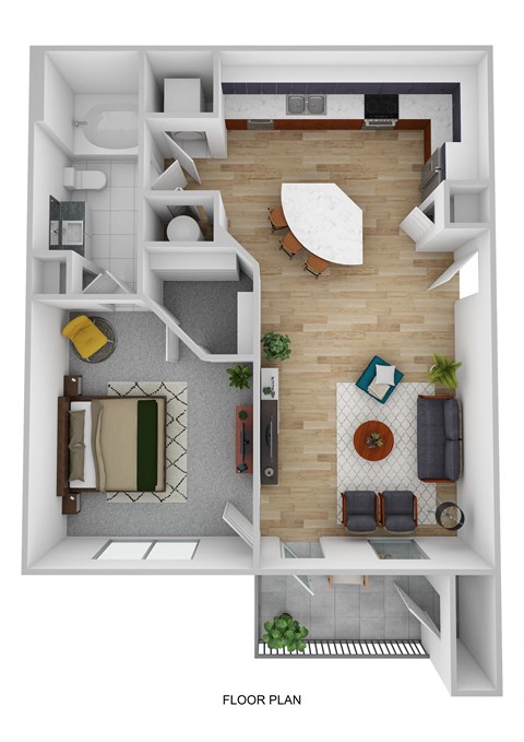 a rendering of our 1 bedroom apartment at princeton court apartments in dallas